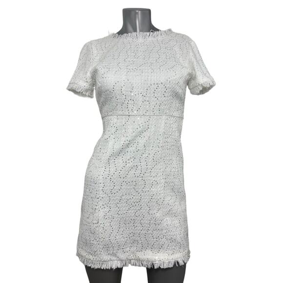 Olivaceous Women’s Sleeveless White Sequin Zipper Lined Dress Small Fringe NWT - Picture 1 of 12
